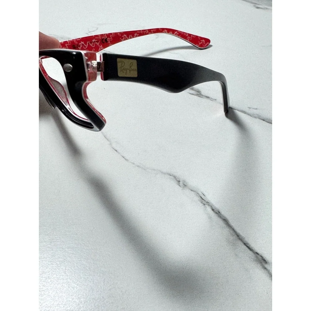 Ray-Ban RB 5206 2479 Black Red Logo Rectangular Eyeglasses Frame 52-18-140 AS IS